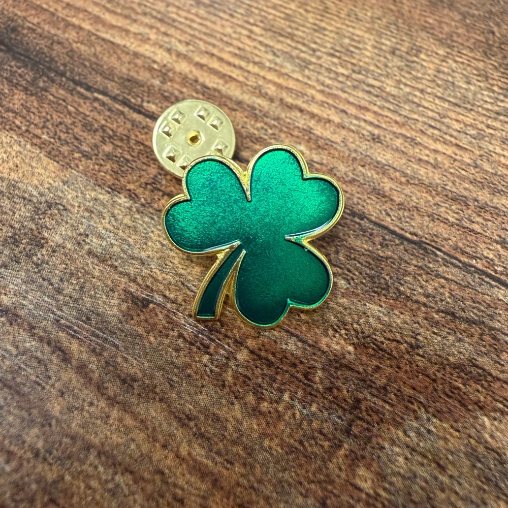 Green Clover Shamrock Pin with Gold Accents NWT